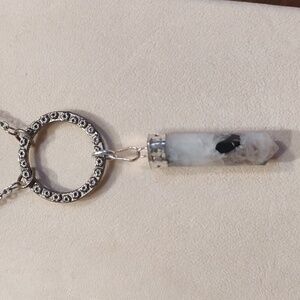Rainbow Moonstone Crystal Point Pendant Necklace With 24 1/2" Silver Chain